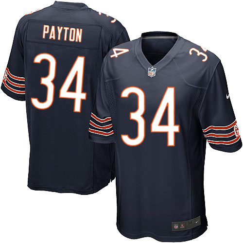 Men's Game Walter Payton Nike Jersey Navy Blue Home - #34 NFL Chicago Bears